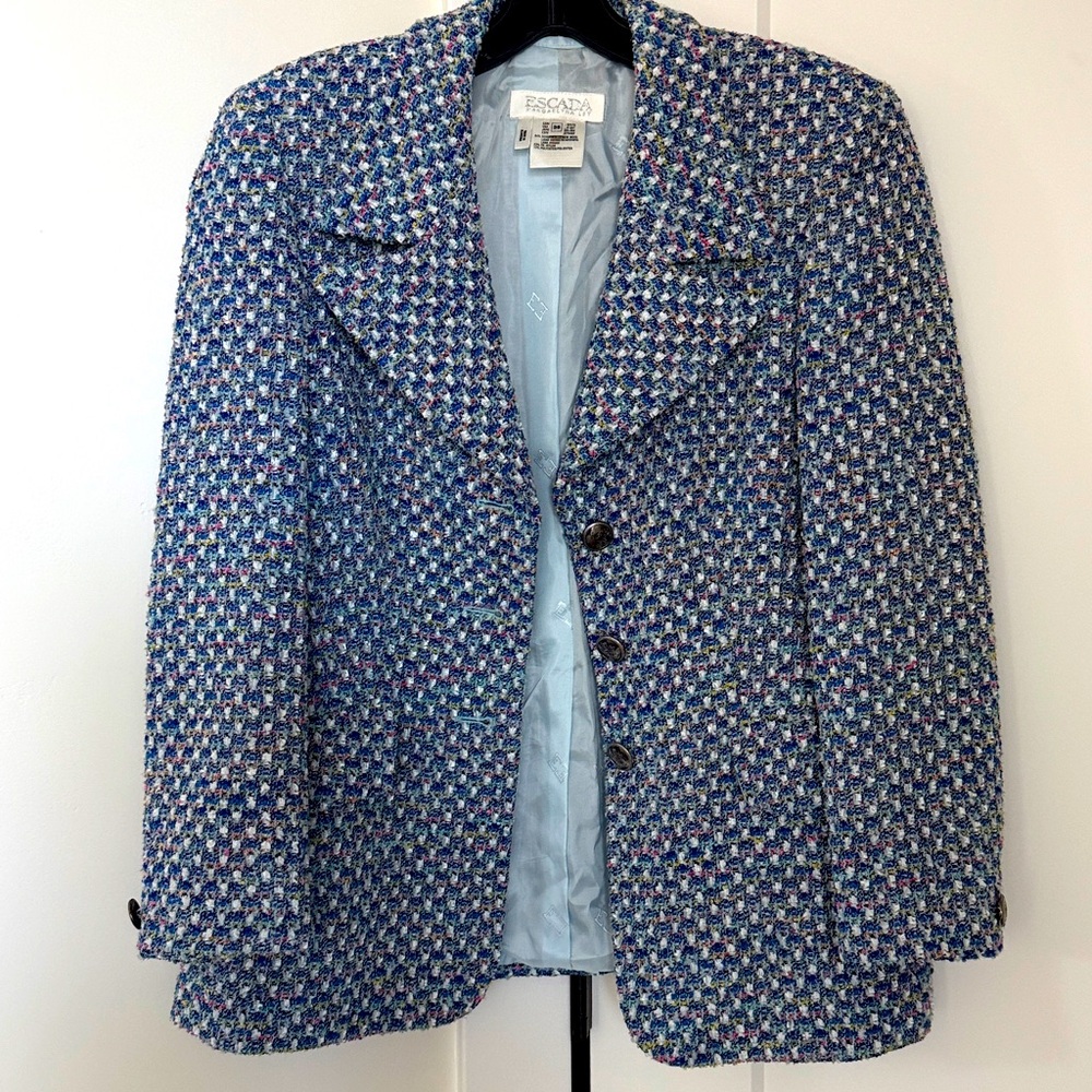 Escada Vintage Woven Textured Single-breasted Tweed Blazer Multicolor Size 36